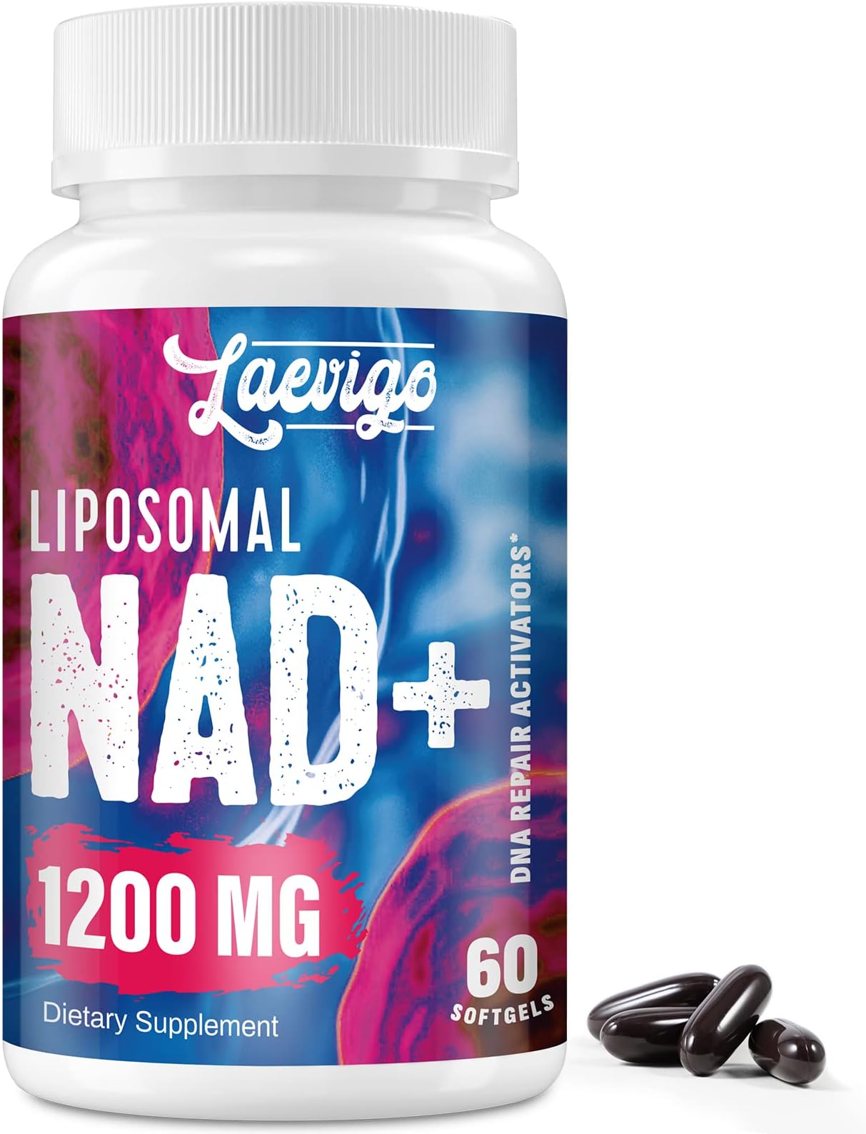Laevigo 1200mg Liposomal NAD+ Supplement, Ultra Purity Actual NAD Supplement, Enhanced Absorption, Boosting NAD+, Age Defense, Energy, Metabolic Repair, 60 Softgels
