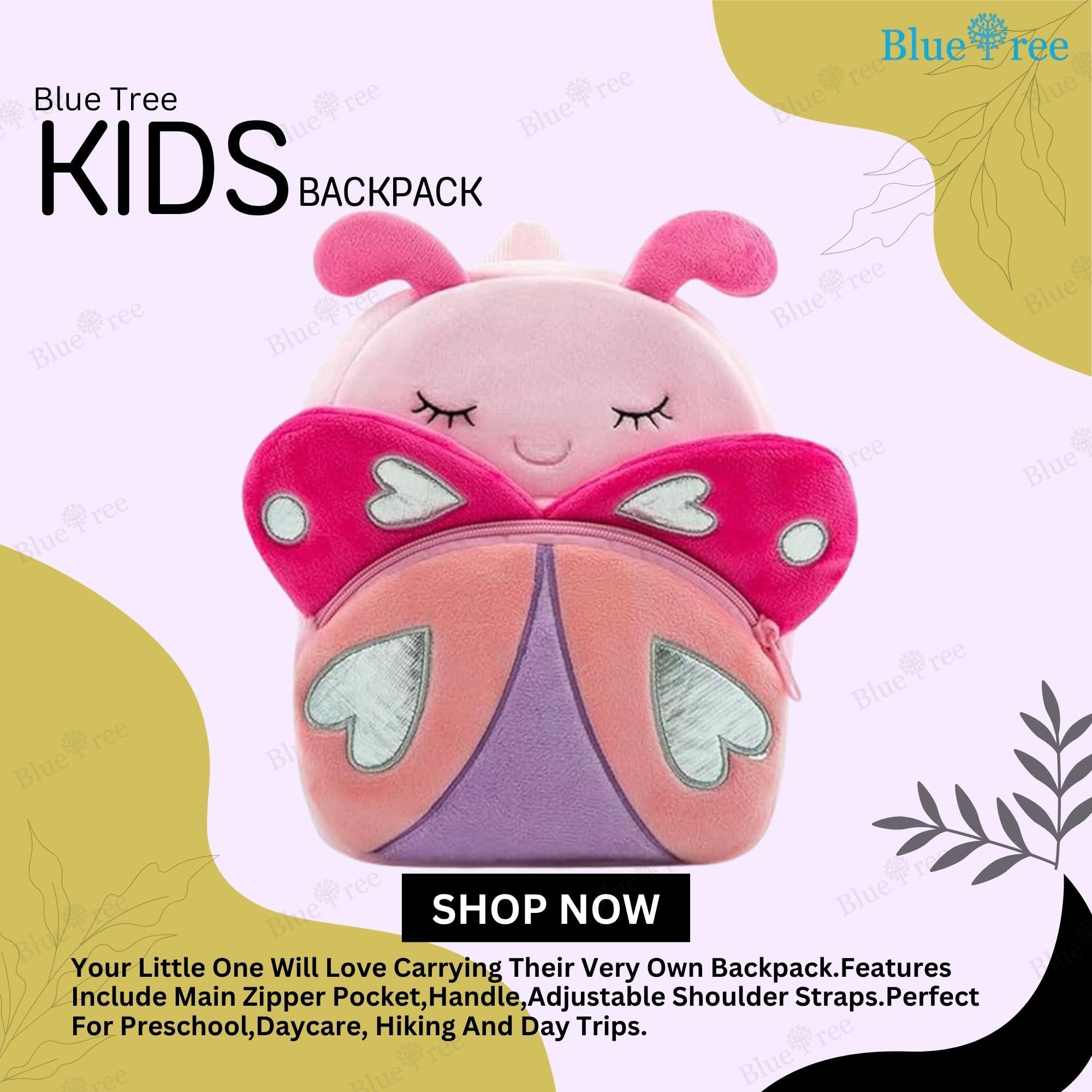 blue tree Cute Kids Backpack Toddler Bag Plush Animal Cartoon Mini Travel Bag for Baby Girl Boy 1-6 Years, Ideal for Gifting for Kids (Mother Pink Butterfly)