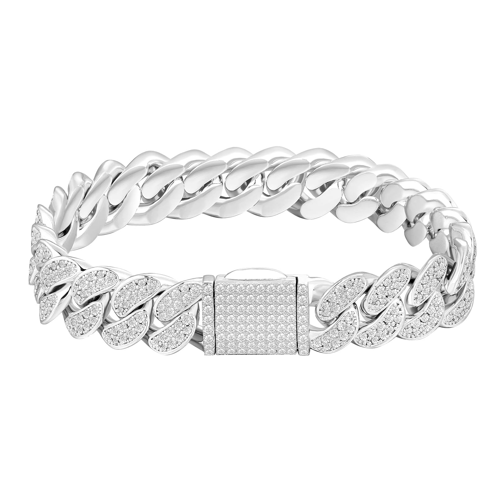 KRKC&CO 12mm/18mm Cuban Link Bracelet, 14k Gold Iced Out Bracelet for Men, Prong-Setting 5A CZ Stones, Durable Street-wear Hip Hop Jewelry, Cuban Link Curb Chain 7 8 9 7.5 8.5 Inches