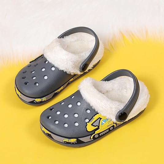 Zoccoli foderati in pelliccia per bambini scarpe da giardino per ragazzi ragazze inverno caldo peluche pantofole da casa slip on indoor outdoor foderato in pile muli, Blu, 28/29 EU