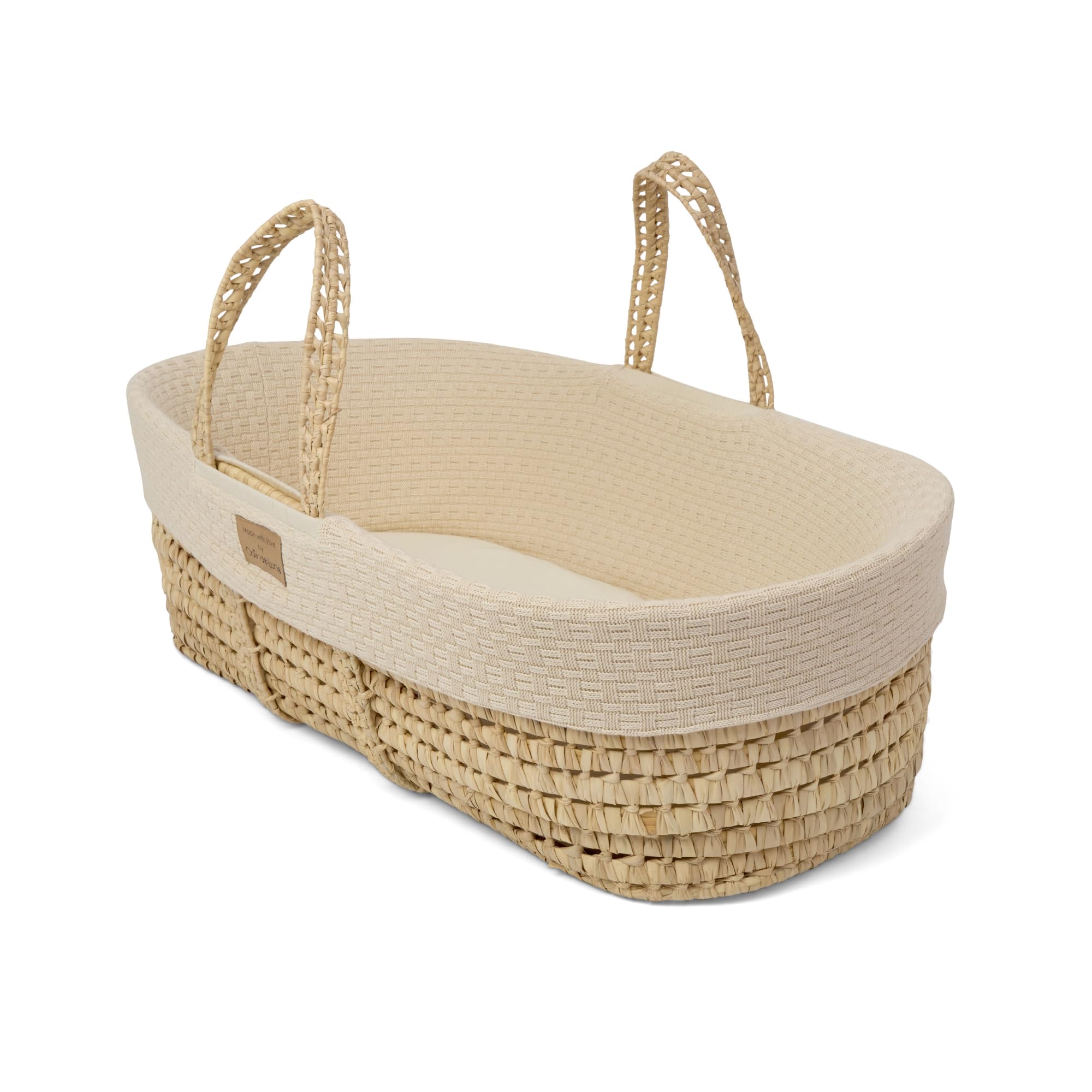 Clair de Lune Moisés de Punto orgánico con Cesta de Palma Natural, apósito de Punto orgánico y colchón de bambú Natural, 75 x 28 cm (Crema)