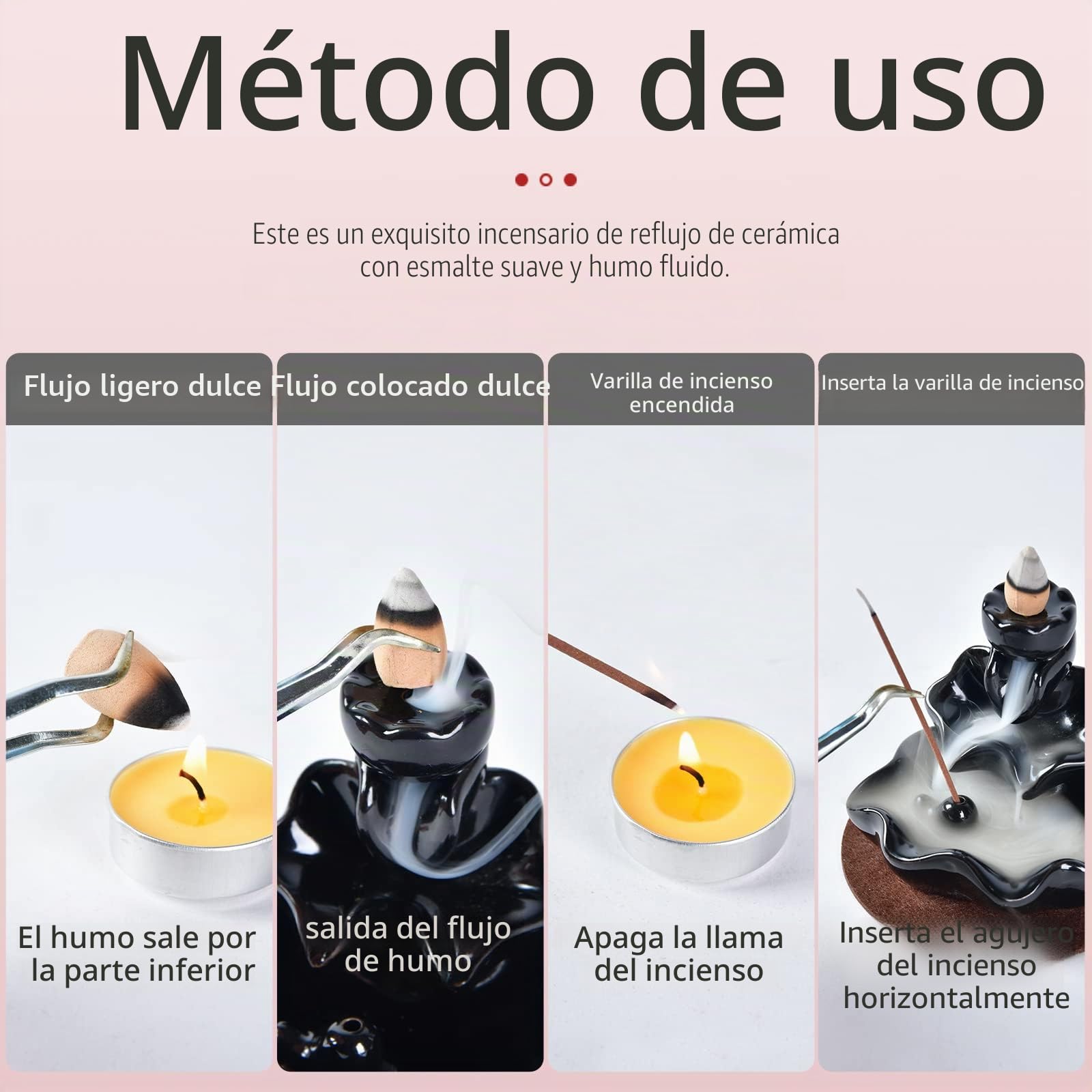 Portaincienso de Descarga Cascada con 20 Conos de Incienso de Descarga, Quemador de Soporte de Cono de Incienso de cerámica para el hogar