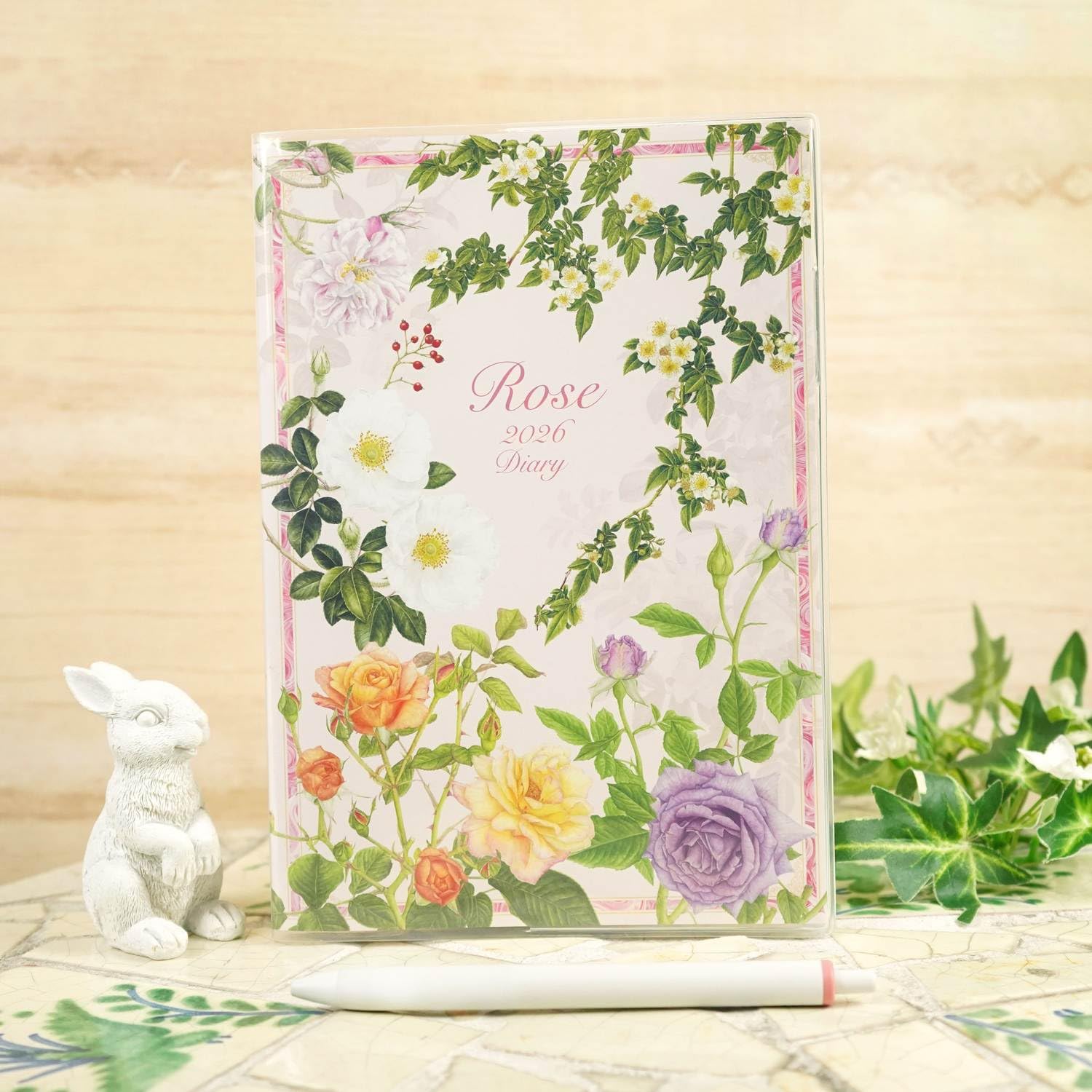 2026年度手帳 エプロン 三角巾 薔薇 手描き トールペイント 2026年度