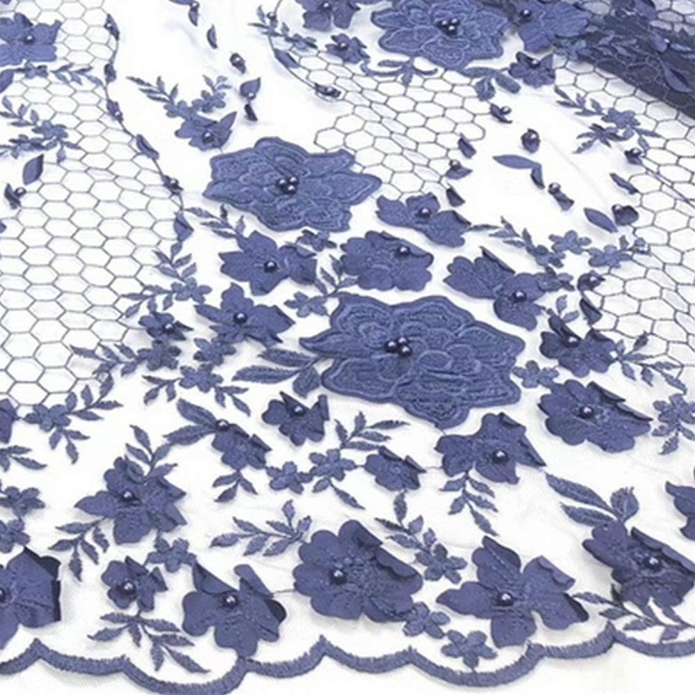 SHTGOI 1 Yard Fiori 3D Ricamati Tulle Tessuto Pizzo Tessuto Ricamo con Quattro Quadrifogli, Tessuto a