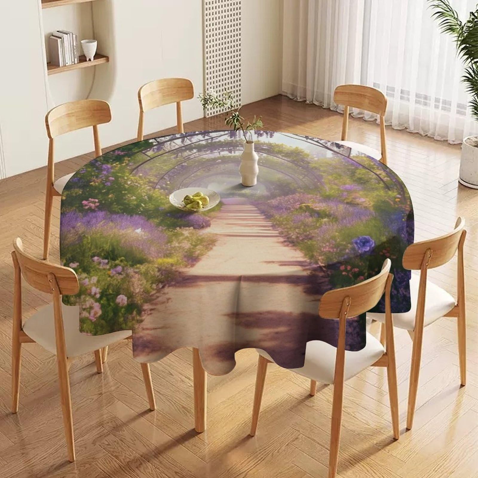 ORDOBO 3D Printed Tablecloth - Purple Flower Sea Fashion Table Protect Cover Waterproof Wipeable For Kitchen Dinner Garden Dining Home Decoration 152X152Cm
