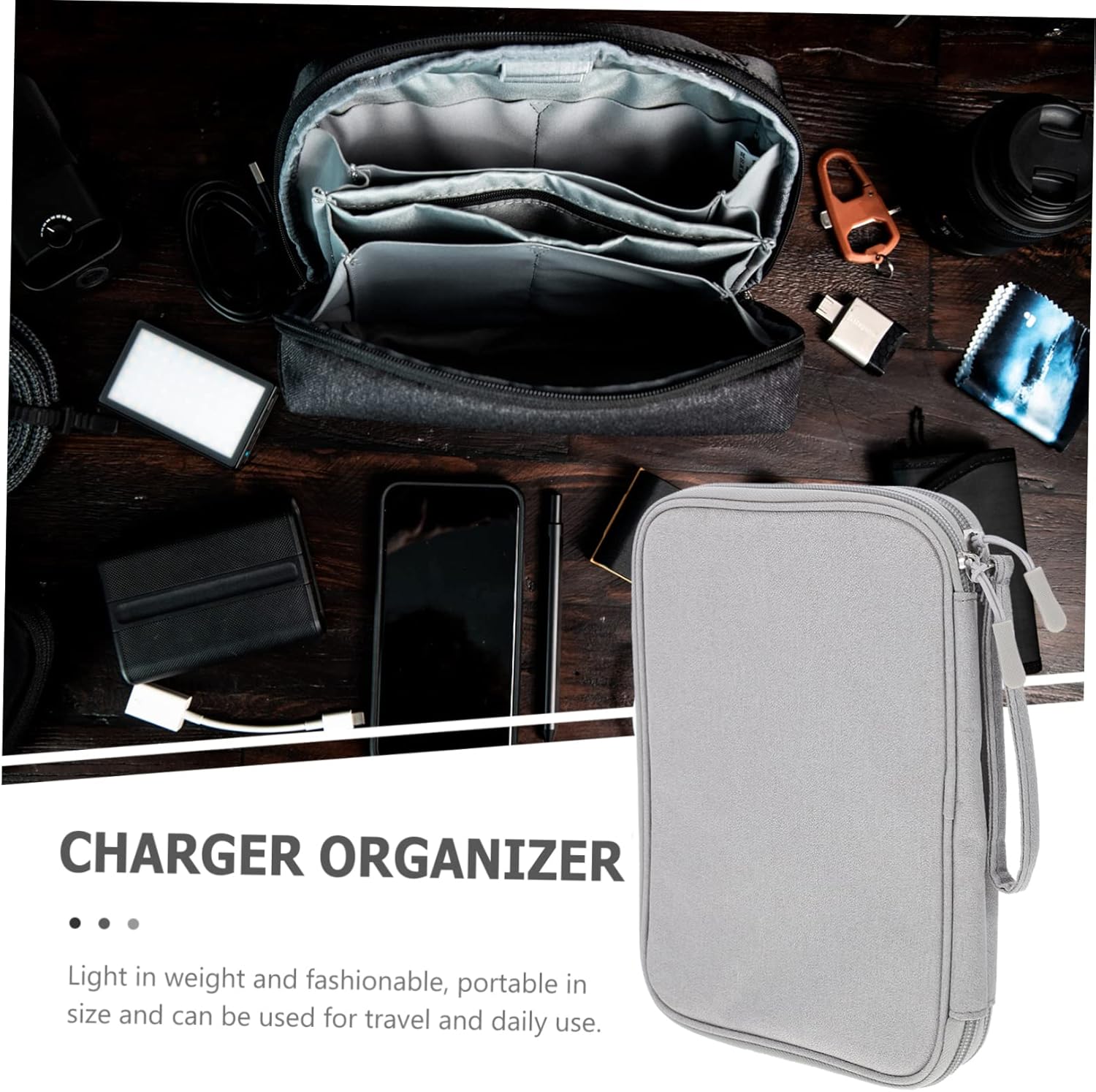 Vaguelly Double Layer Cable Organizer Bag for Electronics Portable Cord Storage Case for Chargers Headphones and Data Cables Travel Accessories for Tech Enthusiasts
