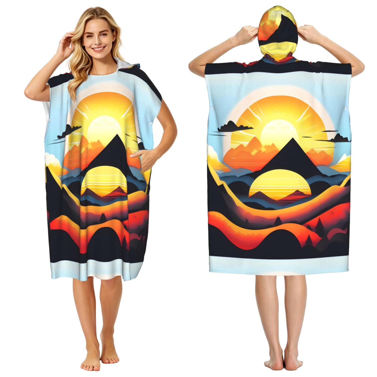 WSSYYBF WSSYYBFSunrise Mountain Adult hooded beach towel Oversized with Hood for Absorbent Quick Dry