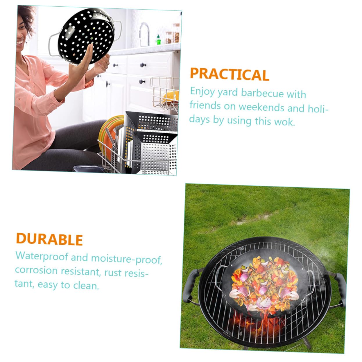 PartyKindom Cestello Design a Doppia Maniglia per Grigliare le Verdure in Acciaio al Carbonio Nero, Resistente alla Ruggine e Facile da Pulire per Barbecue Professionale