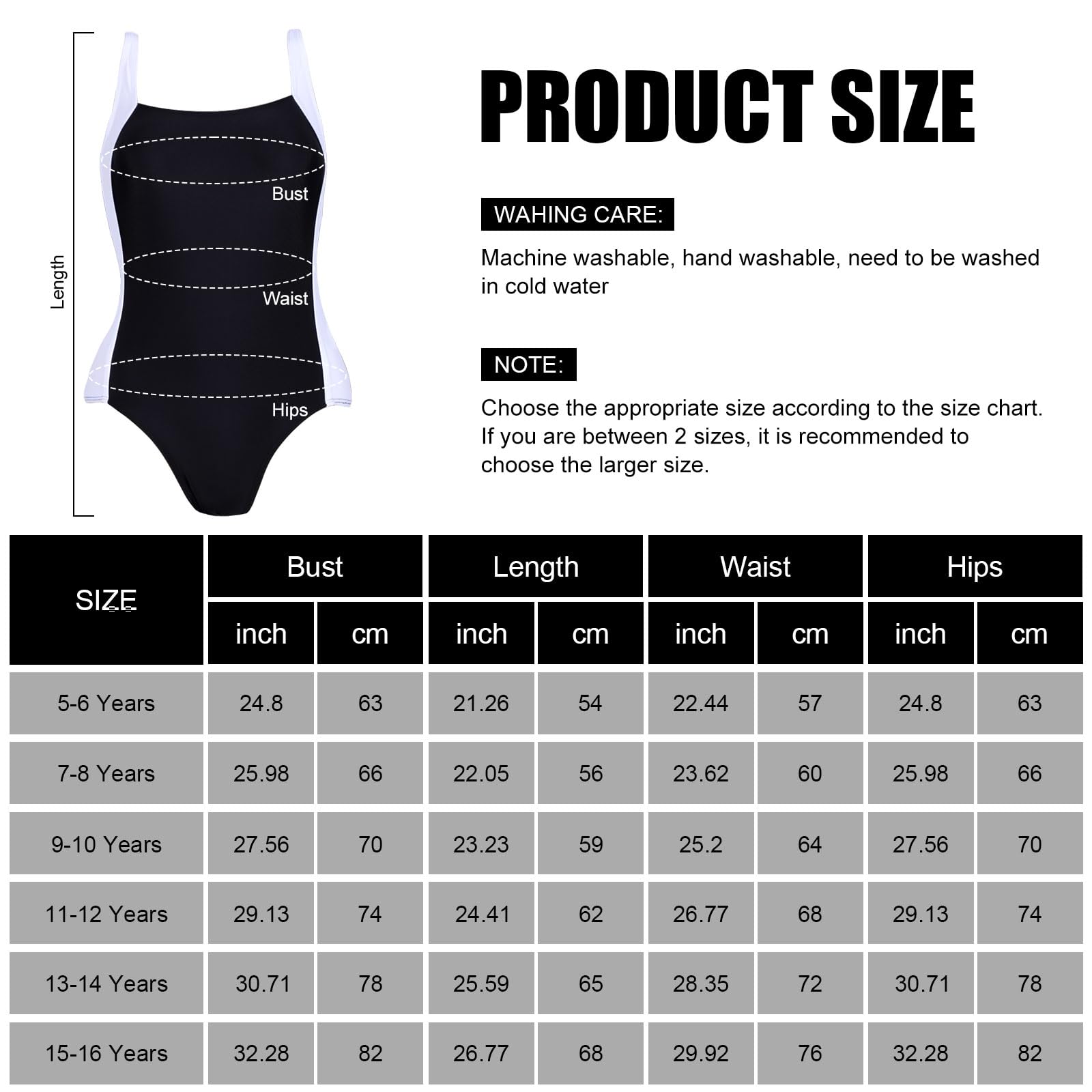 Costume da bagno intero per ragazze, con spalline regolabili, per bambini e adolescenti, età 5-16 anni