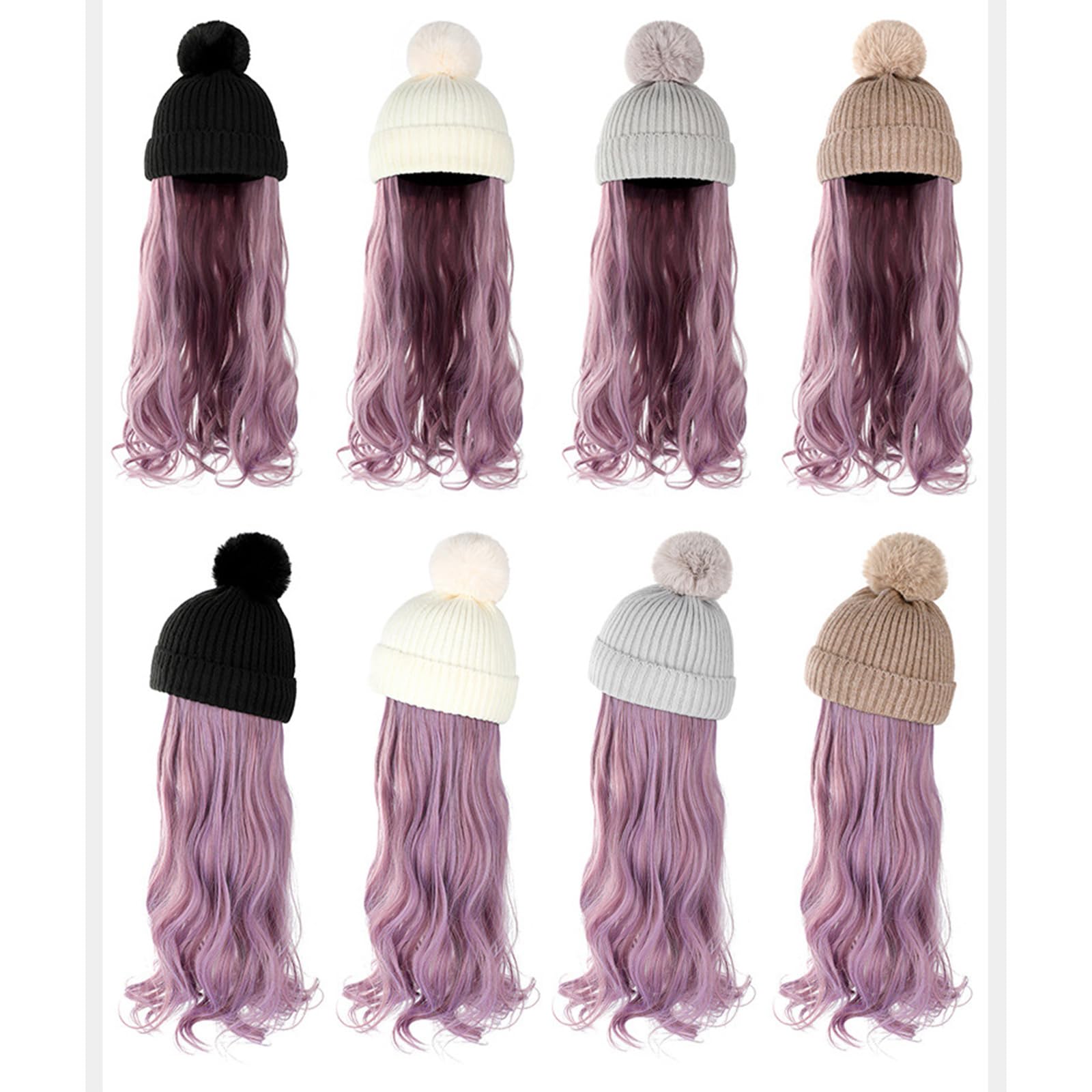 Mädchen Mützen Mit Haarverlängerungen Hübsch Gestrickt Buntes Haar Geschenk Für Halloween Lockige Haarverlängerungen 21 6 Zoll In Der Länge