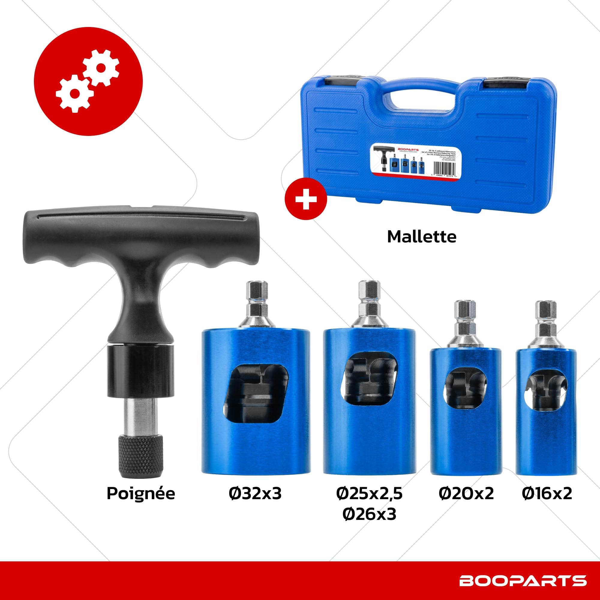 Kit Pro Calibreur Ébavureur à Cliquet Ø16–20–25/26–32 mm | Ensemble Complet avec Poignée + 4 Douilles Compatibles Visseuse | Tubes Multicouches, PER et PEX