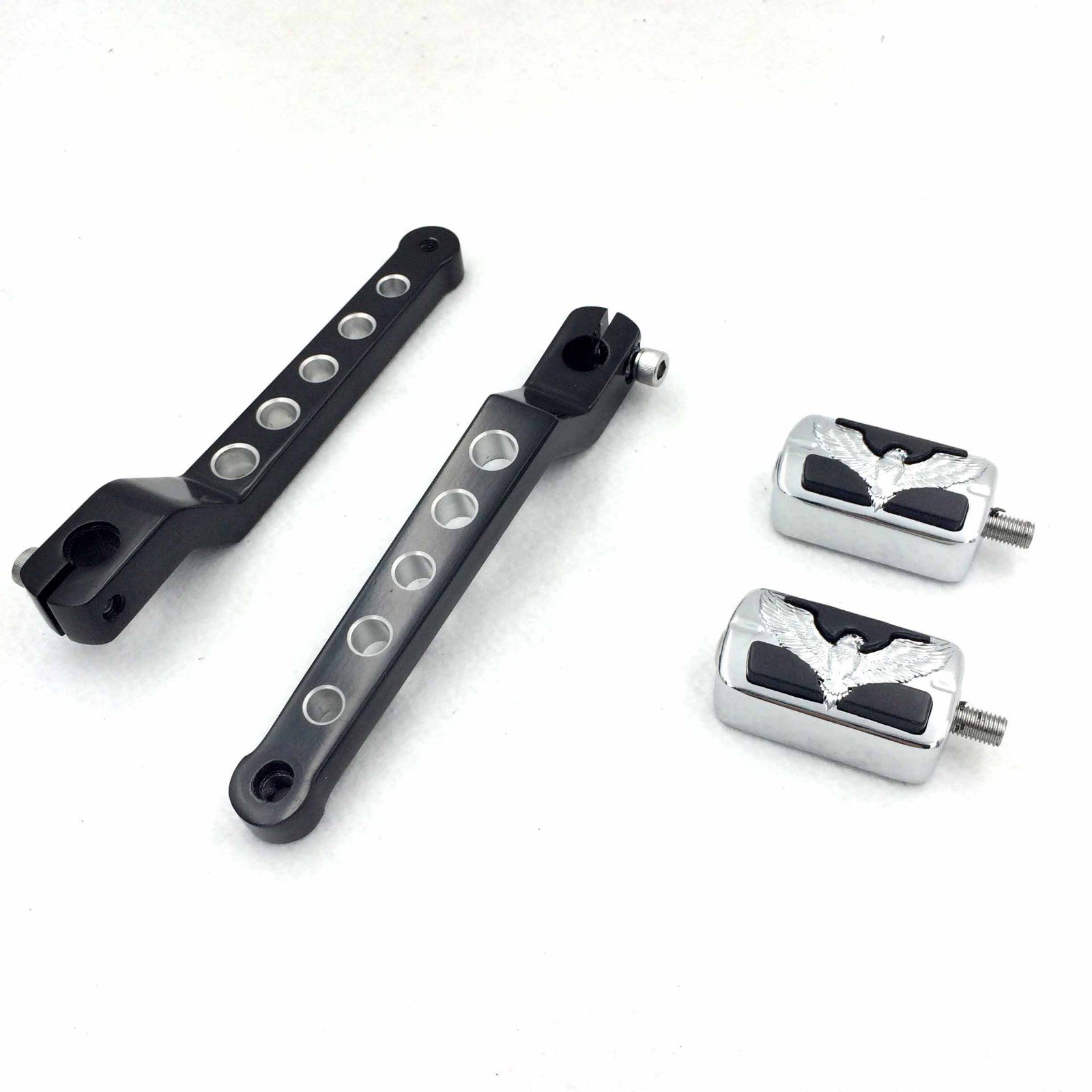 HK Moto- Chrome Eagle Hawk Silver Circle Cut Heel/Toe Shift Lever with Shifter Footrest Foot Pegs For Harley Davidson 1986-later FL Softail/ 1988-later Touring/ 2008-later Trike