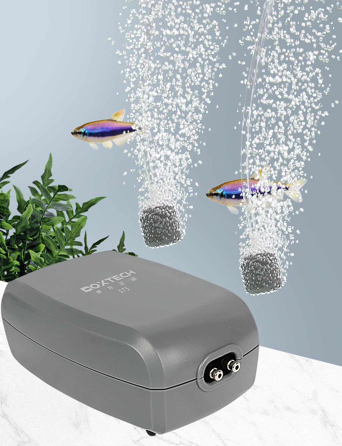 UPETTOOLS Aquarium Air Pump Grey, Fish Tank Air Pump with Accessories Adjustable Dual Outlet Oxygen Pump with 2 Air Stones Extra Large Air Volume for Up to 160 Gal Fish Tank 3.5W