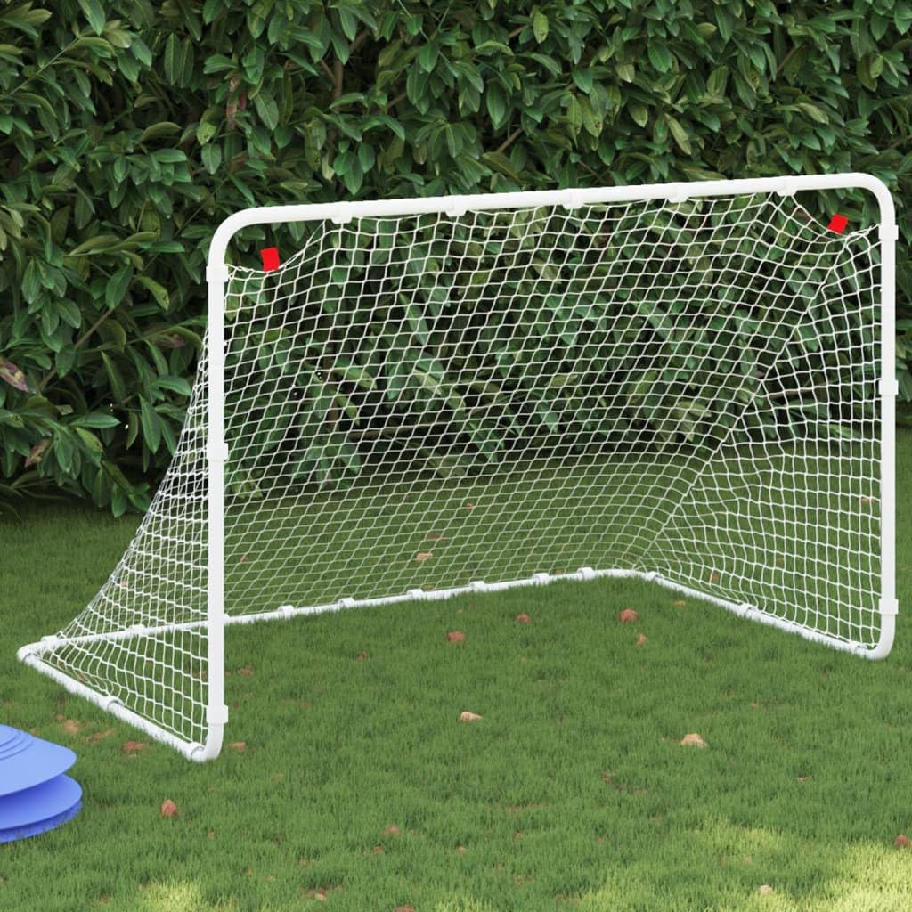 Porta da calcio bianca, 122 x 81 x 81 cm, in acciaio | Robusto telaio in acciaio, rete in poliestere resistente, facile da montare, 4 picchetti a forma di J