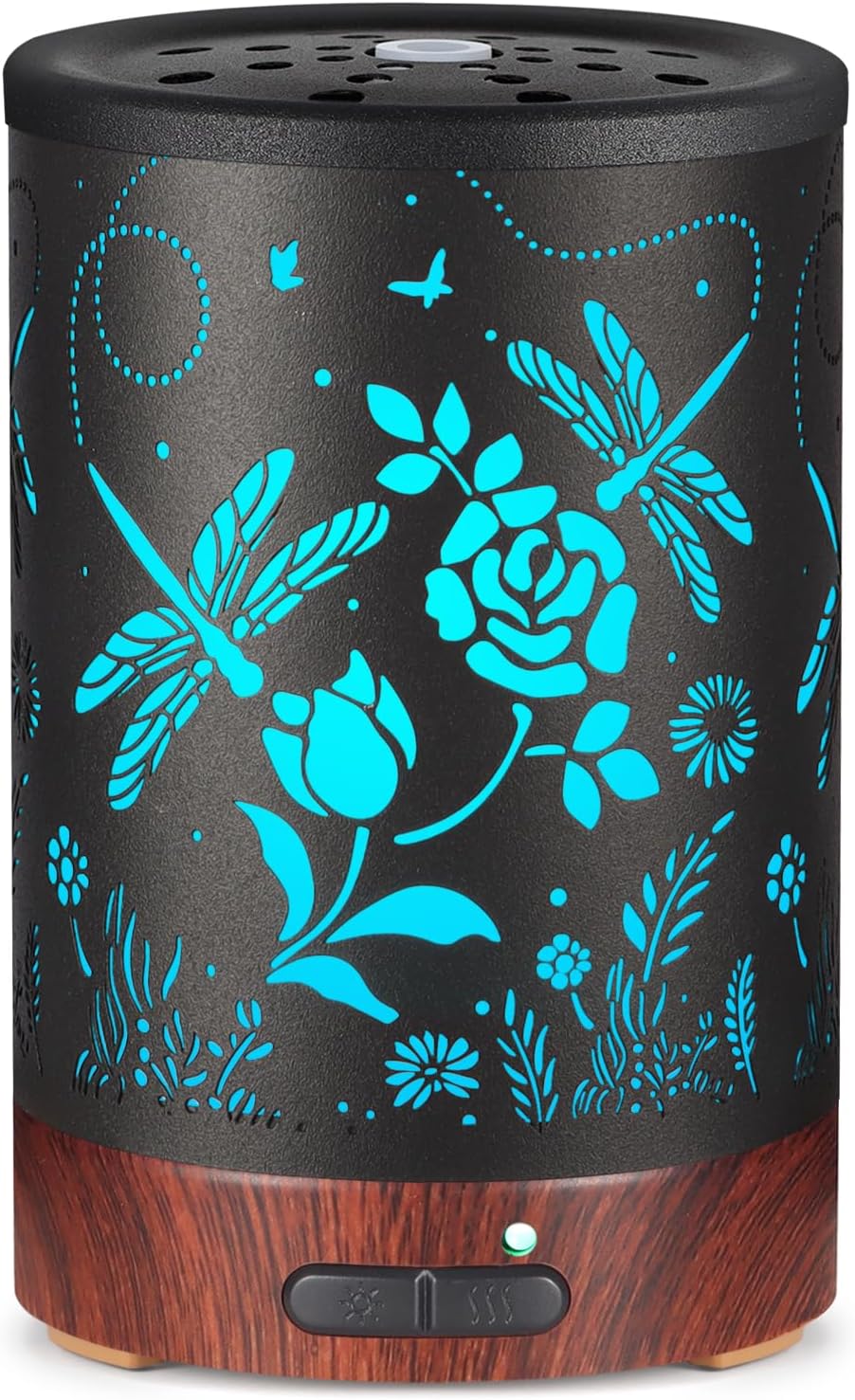 Essential Oil Diffuser- Aromatherapy Diffuser with7 Colors Light and Auto-Off for Women Metal Cool Mist Humidifier for Home and Office for Mom Women(Roses + Dragonflies)