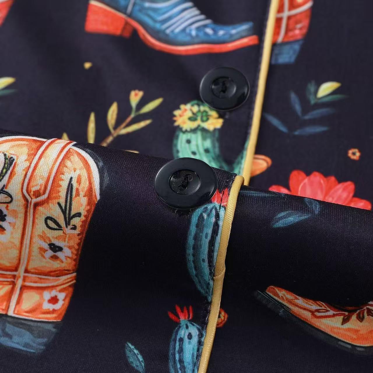 Women's 2 Piece Cowboy Boots Pajama Sets Sleepwear Short Sleeve Button Down Nightwear Lounge Sets - Image 6