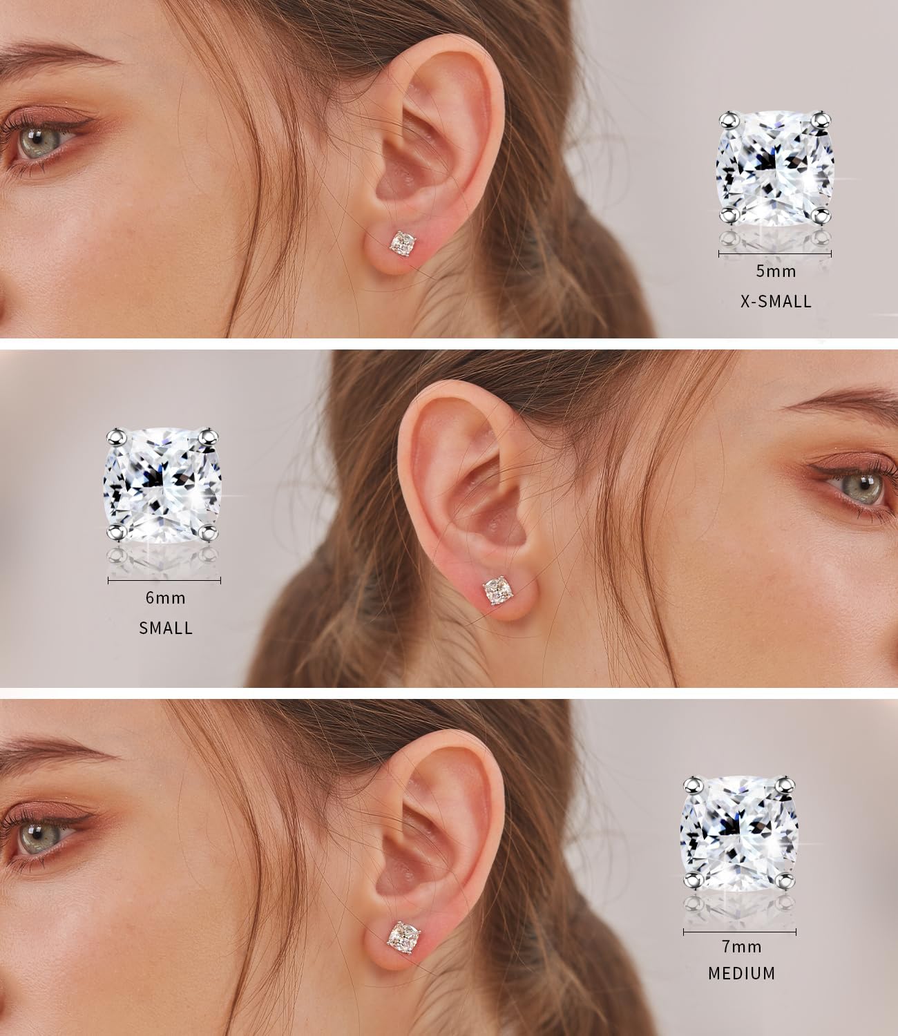 "STUNNING FLAME" Trillion-cut/Cushion-cut/Emerald-cut/Marquise-cut ... 18K White Gold Plated Sterling Silver Cubic Zirconia Simulated Diamond Stud Earrings for Women - Image 6