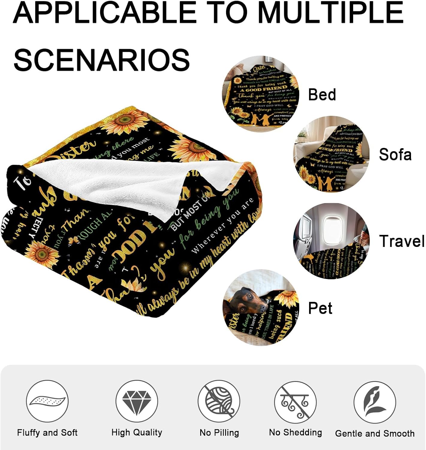 Sisters Gifts from Sister, Birthday Gift for Sisters from Brother, to My Sisters Blanket for Christmas - Super Soft Flannel Sunflower Throw Blanket 60" x 50" - Image 7