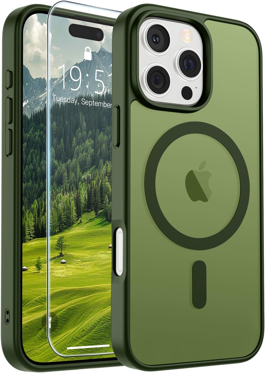 SUPFINE Magnetic for iPhone 16 Pro Case(Compatible with MagSafe)(Military Grade Drop Protection) Slim Translucent Matte Shockproof with Anti-Fingerprint Phone Case,Cangling Green