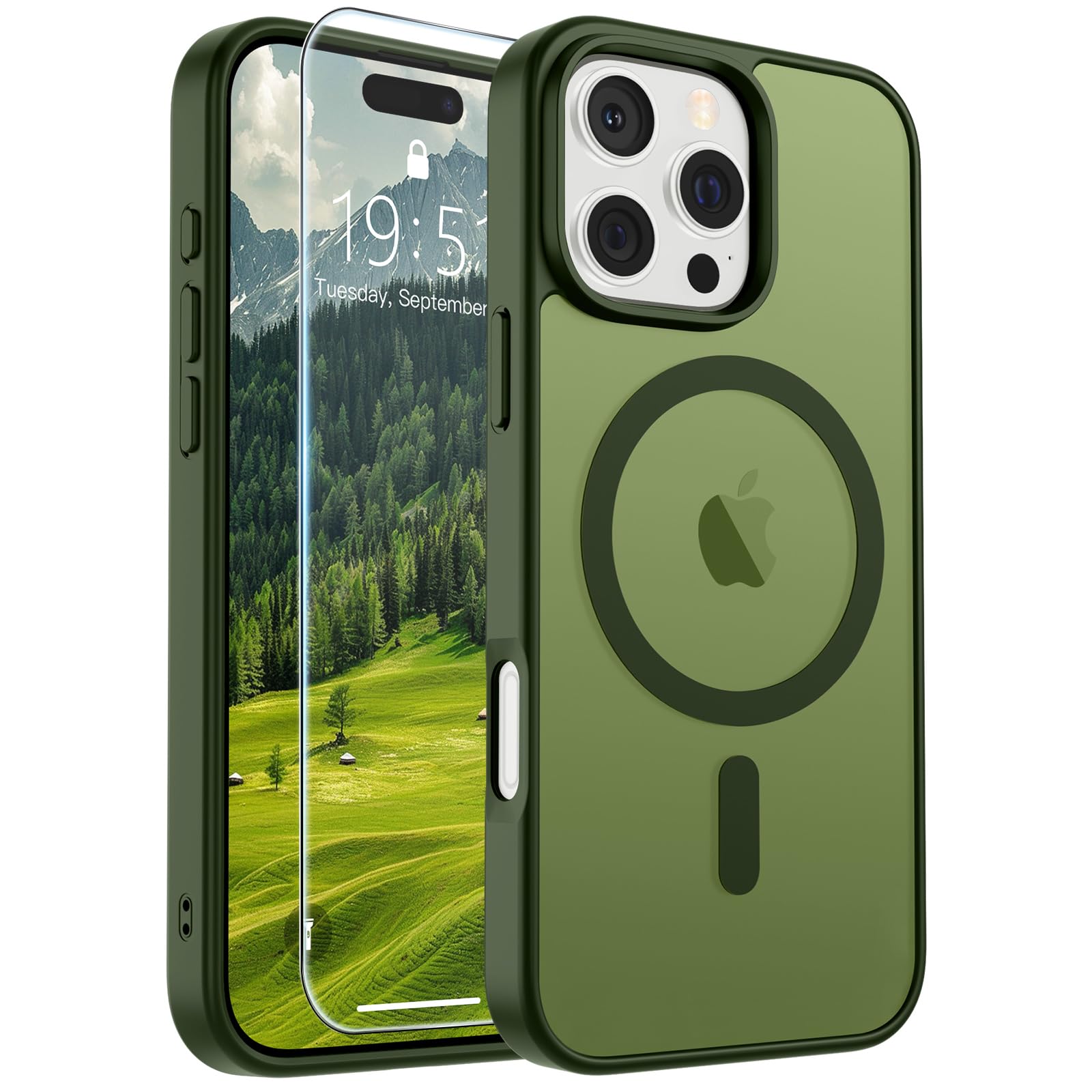 SUPFINE Magnetic for iPhone 16 Pro Case Cangling Green | With Screen Protector, Translucent Matte, Compatible with MagSafe, Military Grade Drop Proof, Rugged Shockproof Protective