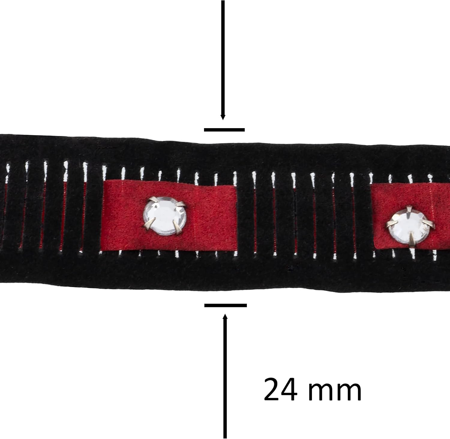 AERZETIX - C60605 – Ribbon Band Strip 2 m x 24 mm in Faux Leather and Fake Stones – Haberdashery Creative Hobby Skirts Decoration Sewing Ornament Art – Black and Red