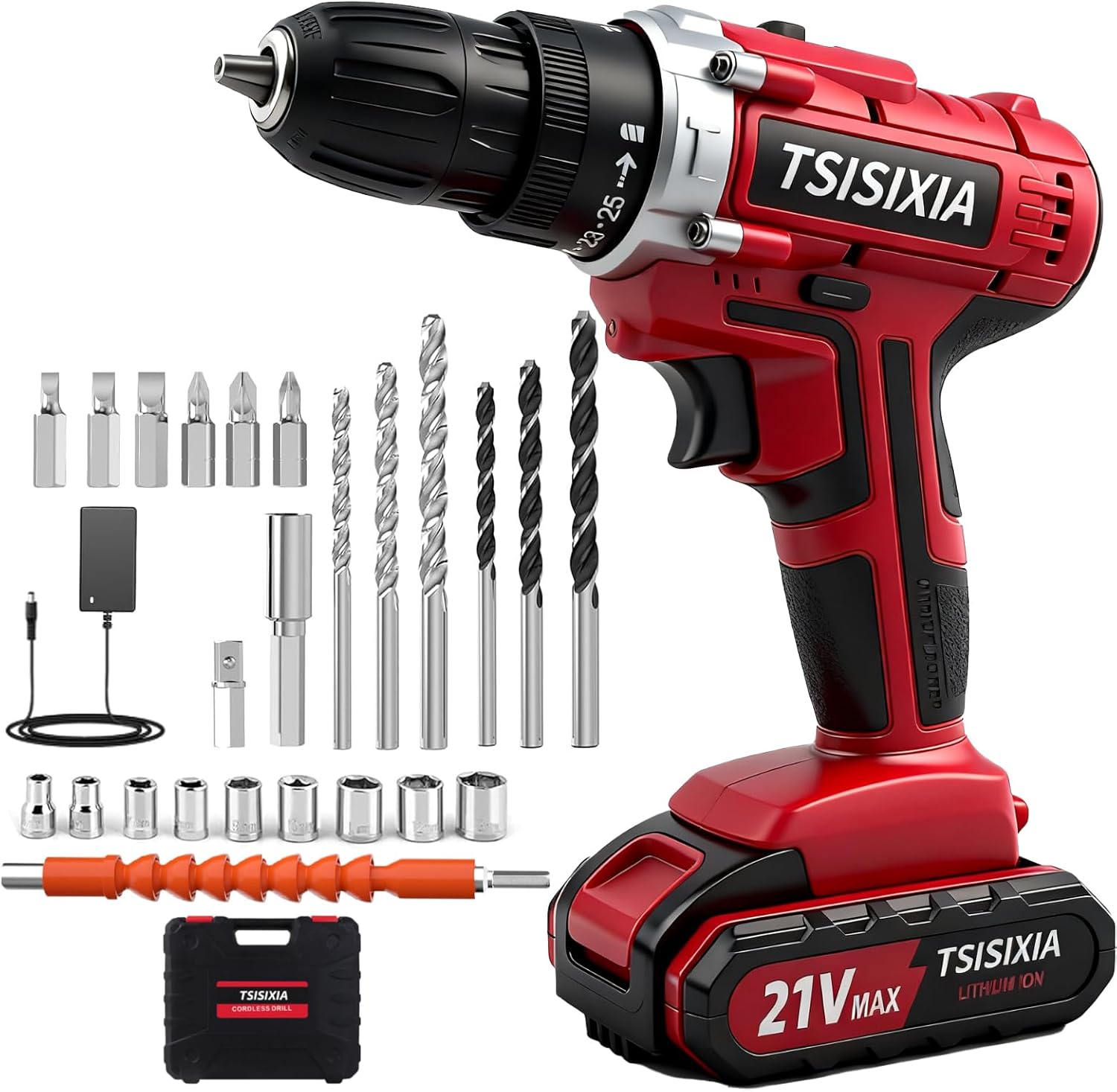 Taladro Atornillador Inalámbrico Tsisixia 21V, 35Nm, 2 Velocidades, Luz LED