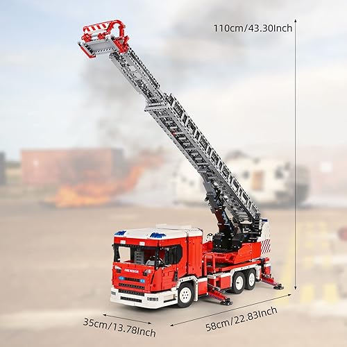 Miniatura 6 de Mould King 17022 - Juego de construcción de camiones de lucha contra incendios, gran extintor de incendios, escalera de camión, kit de bloques de