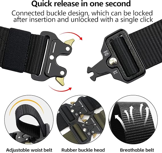 4PCS Tactical Belt, Work Belts for Men Military Quick Release Nylon Adjustable Webbing Belt for for Outdoor Work Daily Casual Use