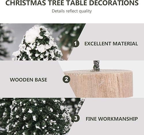 Miniatura 8 de SOIMISS 12 miniárboles de Navidad, decoración de botellas, árboles, mesa, árbol de Navidad, árboles falsos de escarcha de nieve con base de madera