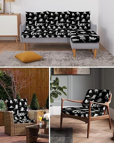 Miniatura 6 de Fundas de cojín para sofá de Halloween, funda elástica para sofá con parte inferior elástica, funda de sofá clásica con fantasma blanco boo, funda