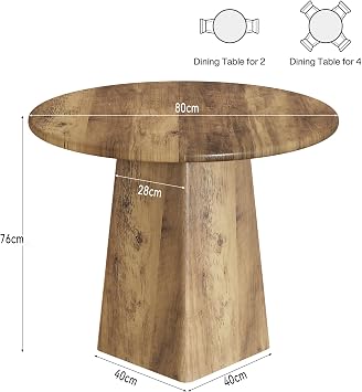 Tribesigns 80cm Round Dining Room Table for 2-4, Farmhouse Small Kitchen Dinner Table with Square Base for Dining Room Living Room, Rustic Brown