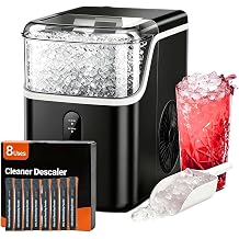 Nugget Ice Maker Countertop, 35Lbs/Day Portable Table Top Machine with Chewable &amp; Crushed Ice, Self-Cleaning, One-Touch Operation for Home (with Descaler), Black