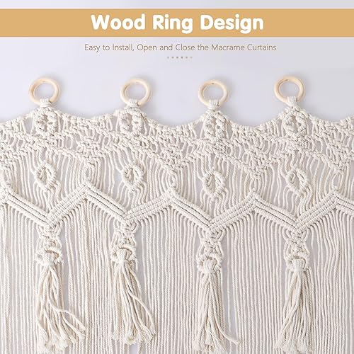 Miniatura 4 de ANMINY 2 cortinas de macramé de 79 x 37 pulgadas, cortinas bohemias con borlas hechas a mano de algodón macramé para colgar en la pared, cortina