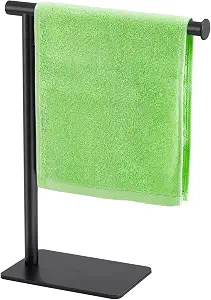Hand Towel Holder Stand, Stainless Steel Towel Rack for Bathroom Countertop, Black Free Standing Hand Towel Rack