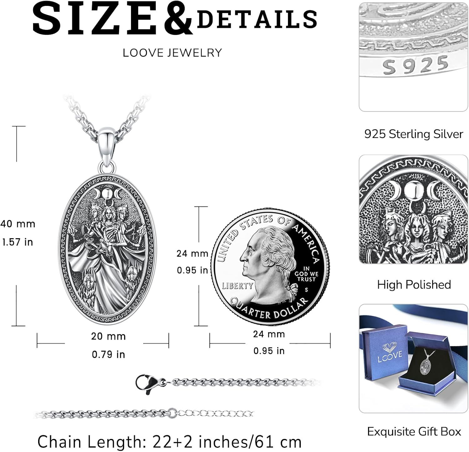 Pentagram/Sun Moon/Celtic Witches Knot/Santa Muerte/Triple Moon Goddess/Hecate Necklace Sterling Silver Magic Wiccan Pagan Amulet Jewelry for Women Men - Image 4