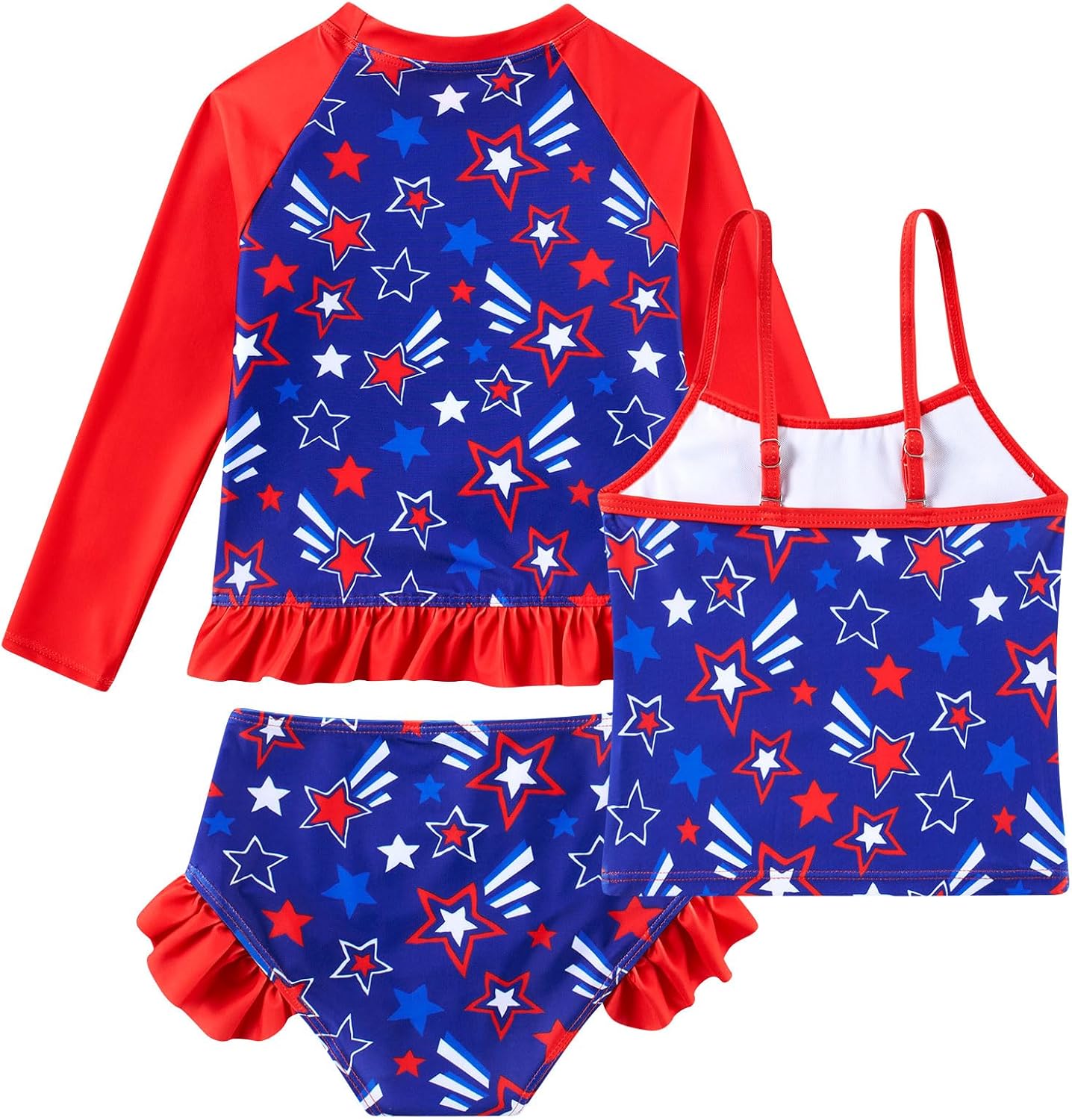 BFUSTYLE Girls Swimsuit 3 Pieces Rash Guard Kids Long Sleeves Bathing Suit 3-8 Years Sun Proction Swimwear Tankini