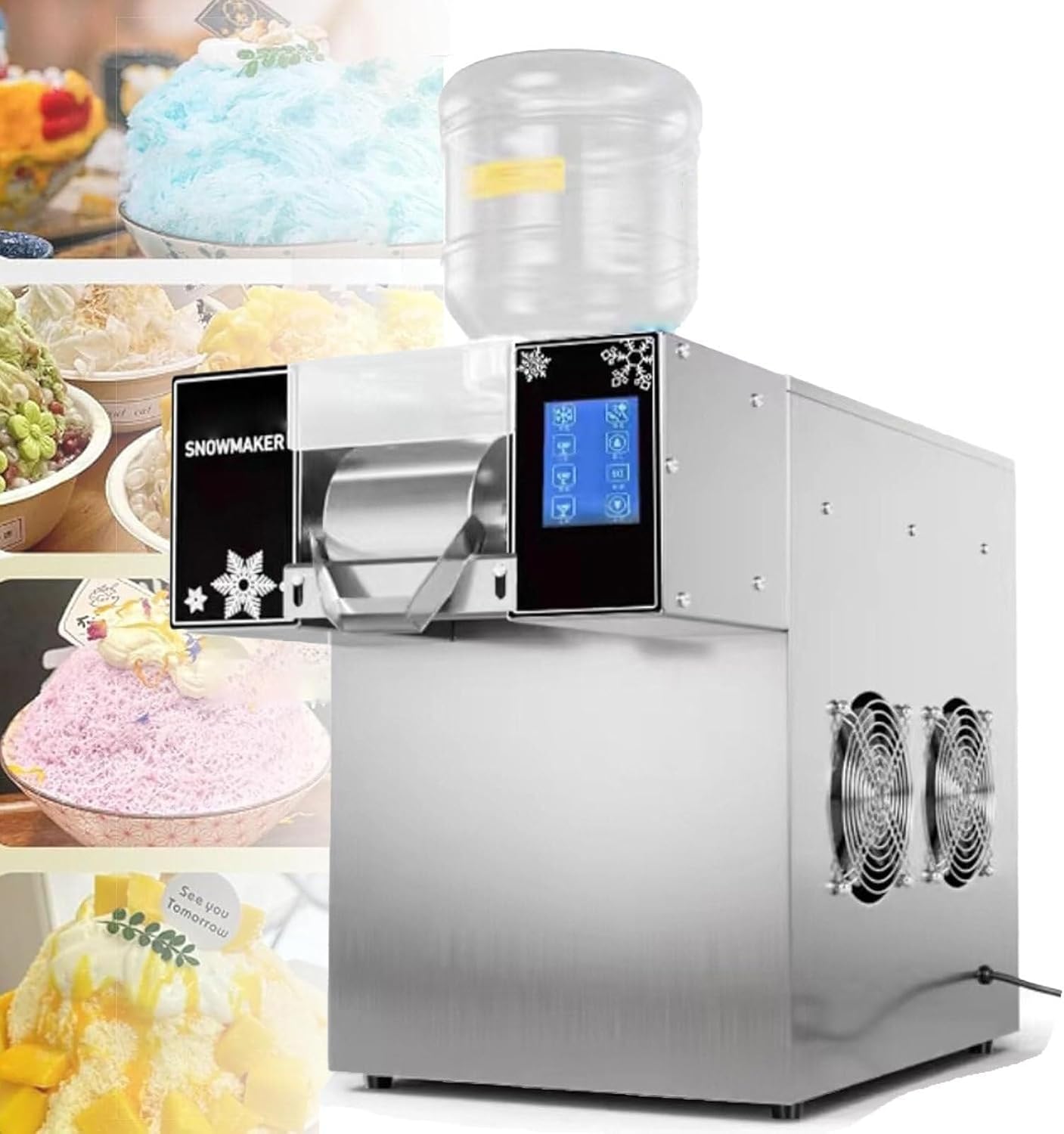 Snowflake Ice Machine Commercial Ice Shaver Machine,60-180kg/24H Shaved Ice Machine,for Bar,Ice Cream Shop(Touchscreenmodel 120kg)