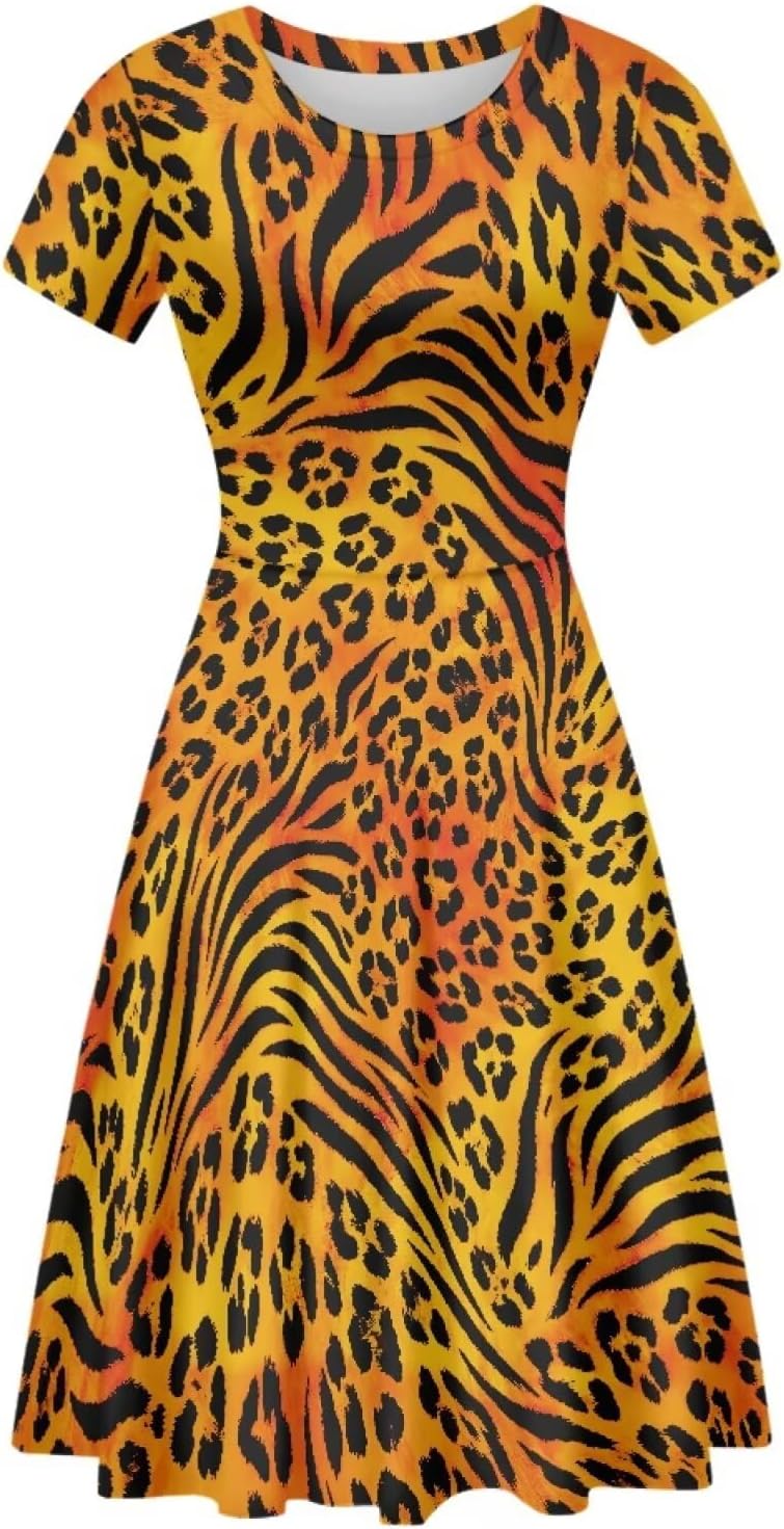 Beauty Collector Women Dress Short Sleeve Crewneck Waisted Flared Midi Dress S-4XL