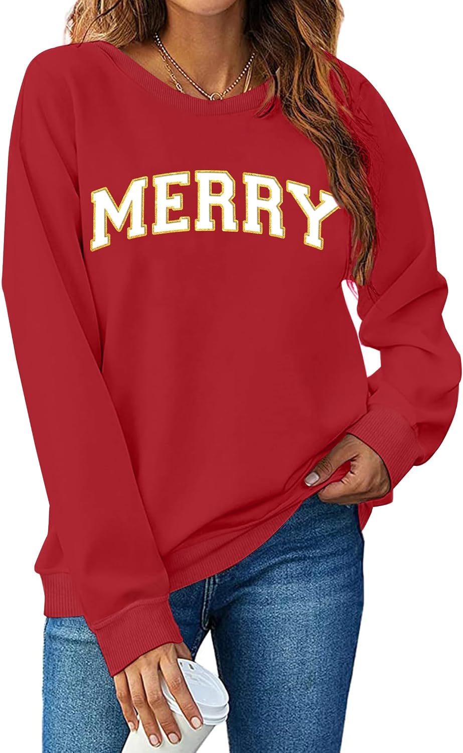 PECHAR Christmas Sweatshirt for Women: Merry Shirt Christmas Crewneck Sweatshirt Xmas Long Sleeve Pullover Tops