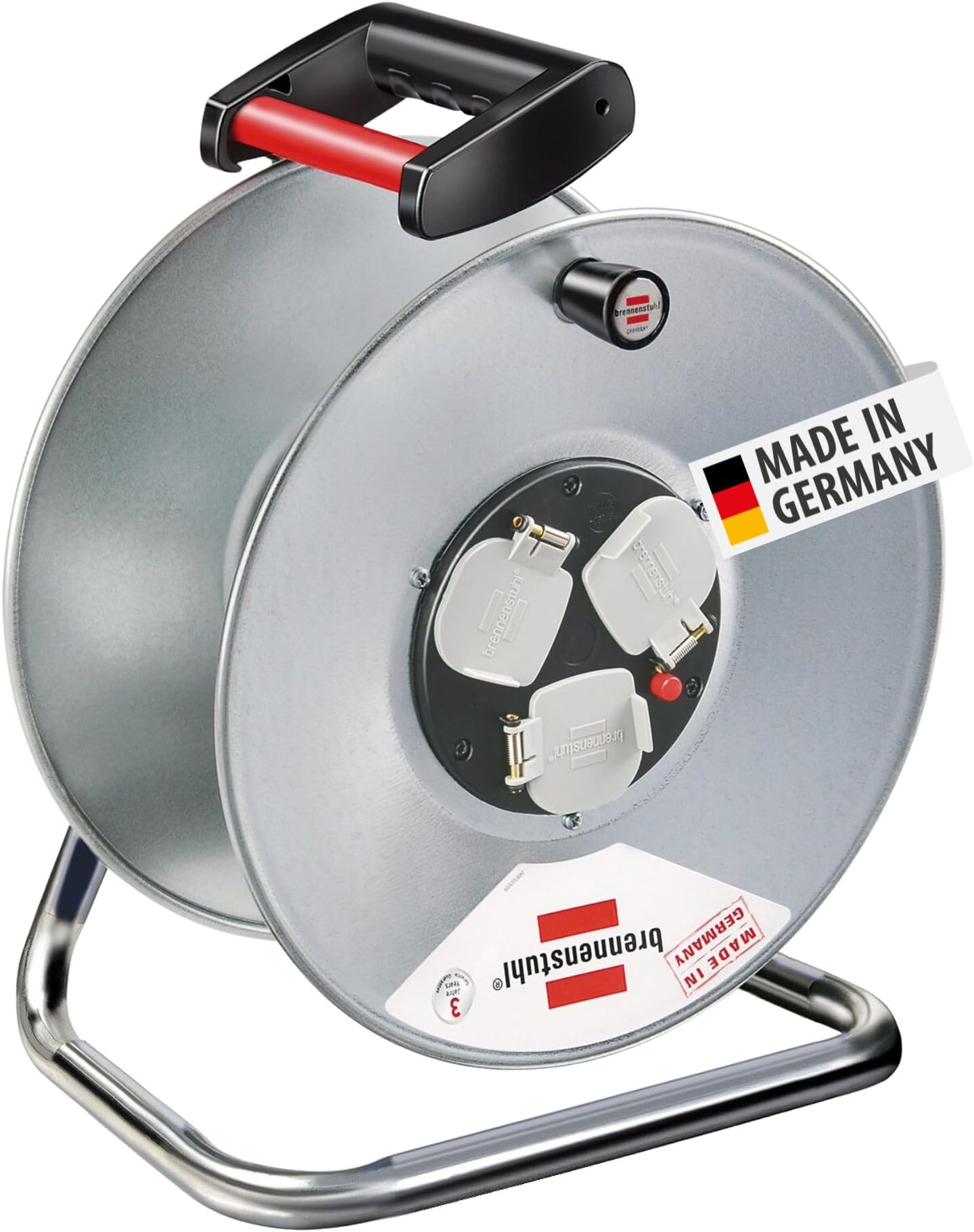Garant 3-way socket cable reel without extension cable (rust-proof), empty reel with ergonomic handle
