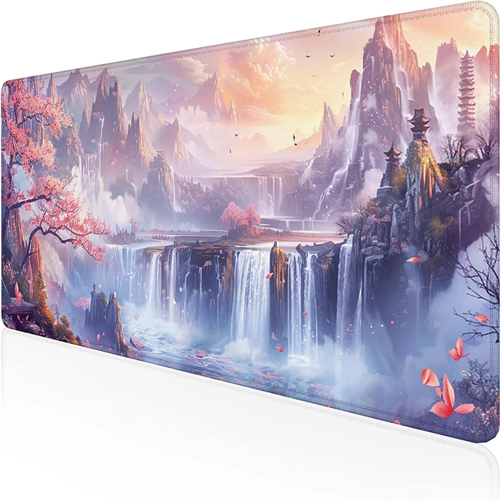 Tappetino Mouse Albero di ciliegio in fioreTappetino Mouse Gaming 1200x600mmRosa Tappetini Scrivania con Bordi Cuciti Impermeabile e Antiscivolo Base Tappeto PC Scrivania per PC Ufficio, Regalo 5-9