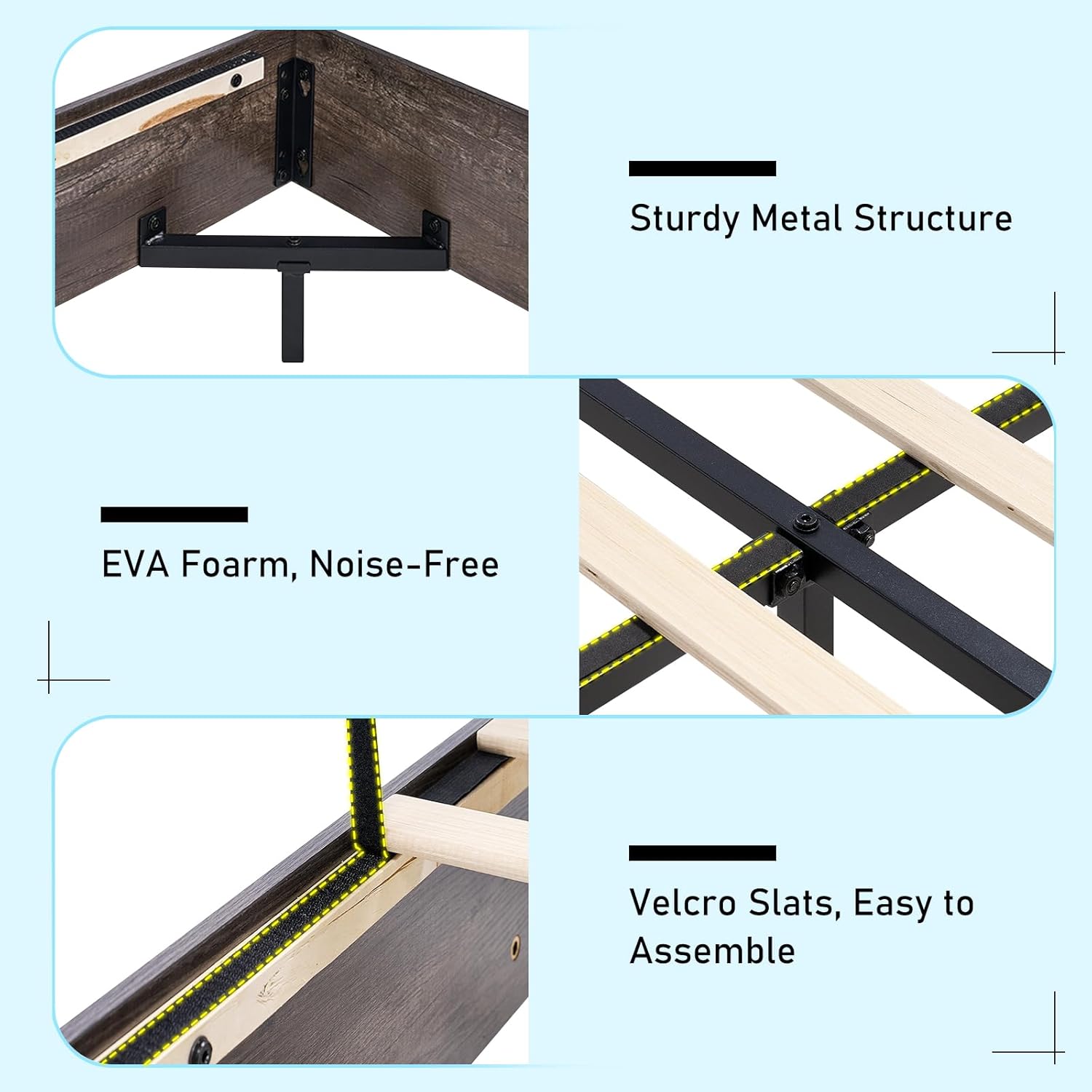 LUXOAK Queen Size Floating Bed Frame with LED Light, Farmhouse Platform Bed Frame with Unique Headboard/No Box Spring Needed/Noise Free/Easy Assembly, Rustic Grey