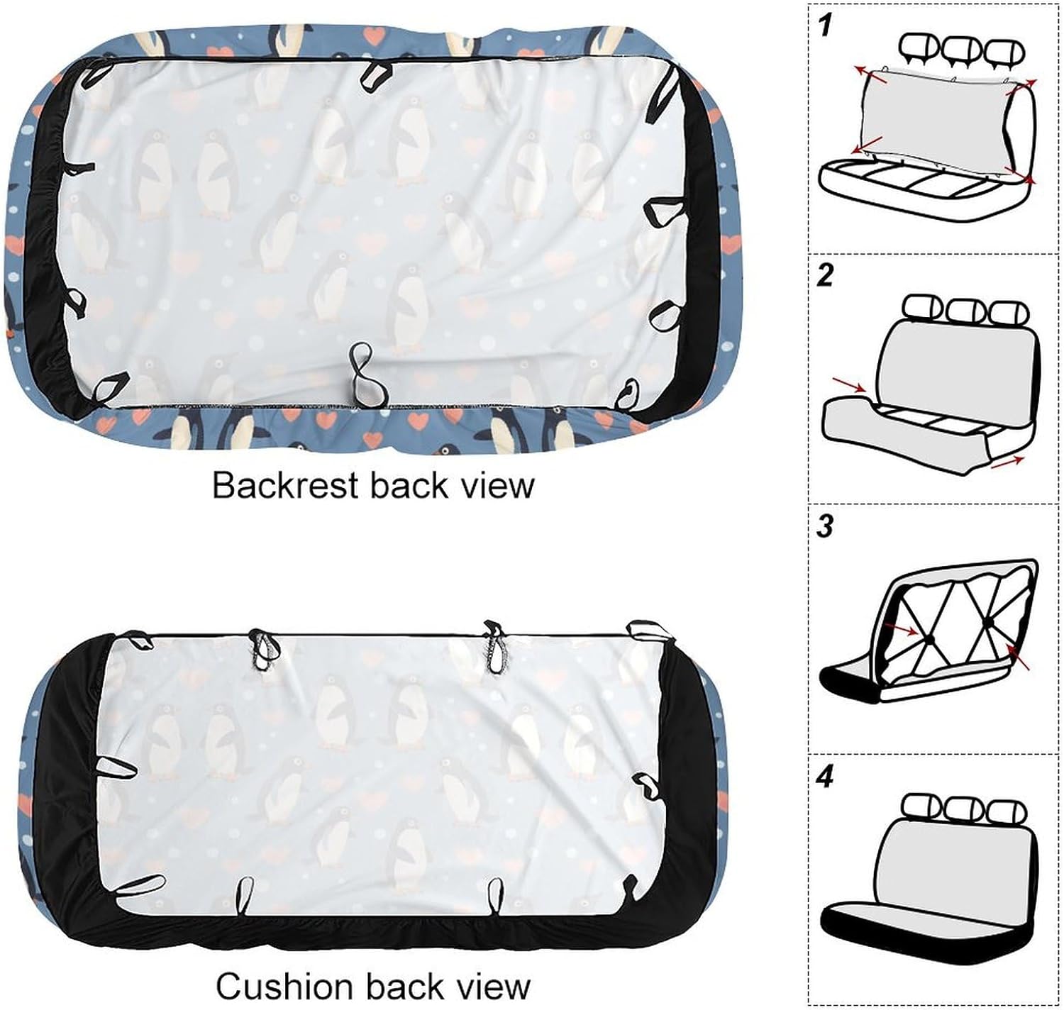 Funny Penguin Penguins Car Seat Cover Print Rear Bench Seat Cover Car Seat Protector Car Interior Accessories for Women Men