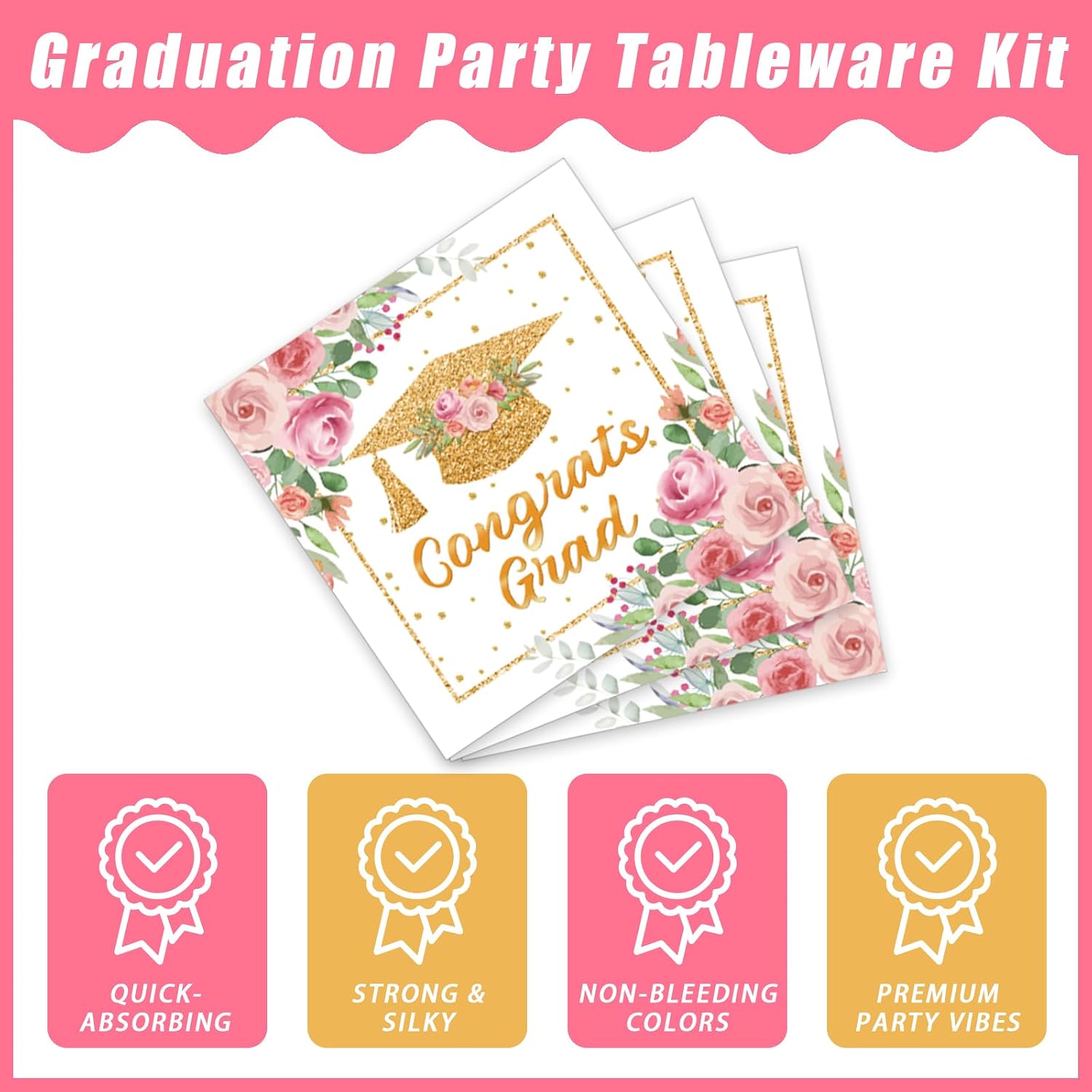 96Pcs Pink Graduation Party Paper Plates Napkins, Floral Class of 2026 Congrats Grad Party Decorations Supplies Rose Gold Women Graduation Prom Party Tableware Set for College High School, Serves 24