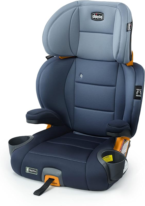 Chicco KidFit ClearTex Plus Asiento elevador para automóvil 2 en 1 con posicionamiento de cinturón | Reef/Navy, modos de asiento elevado con respaldo alto y sin respaldo, mayores de 4 años, 40-110 lbs, acolchado de espuma ErgoBoost, GREENGUARD Gold