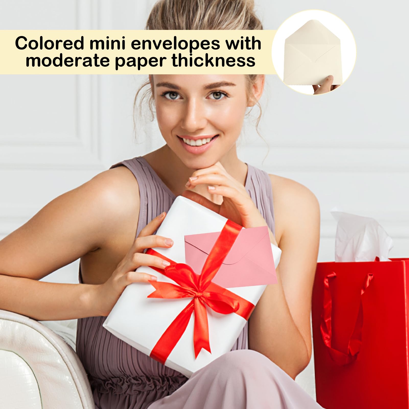 JEYEFFE 100 stuks gekleurde enveloppen 100 kaarten, mini-enveloppen 7 x 11,2 cm voor ansichtkaarten, bruiloft, feest, verjaardag, geschenken en wenskaarten (rood