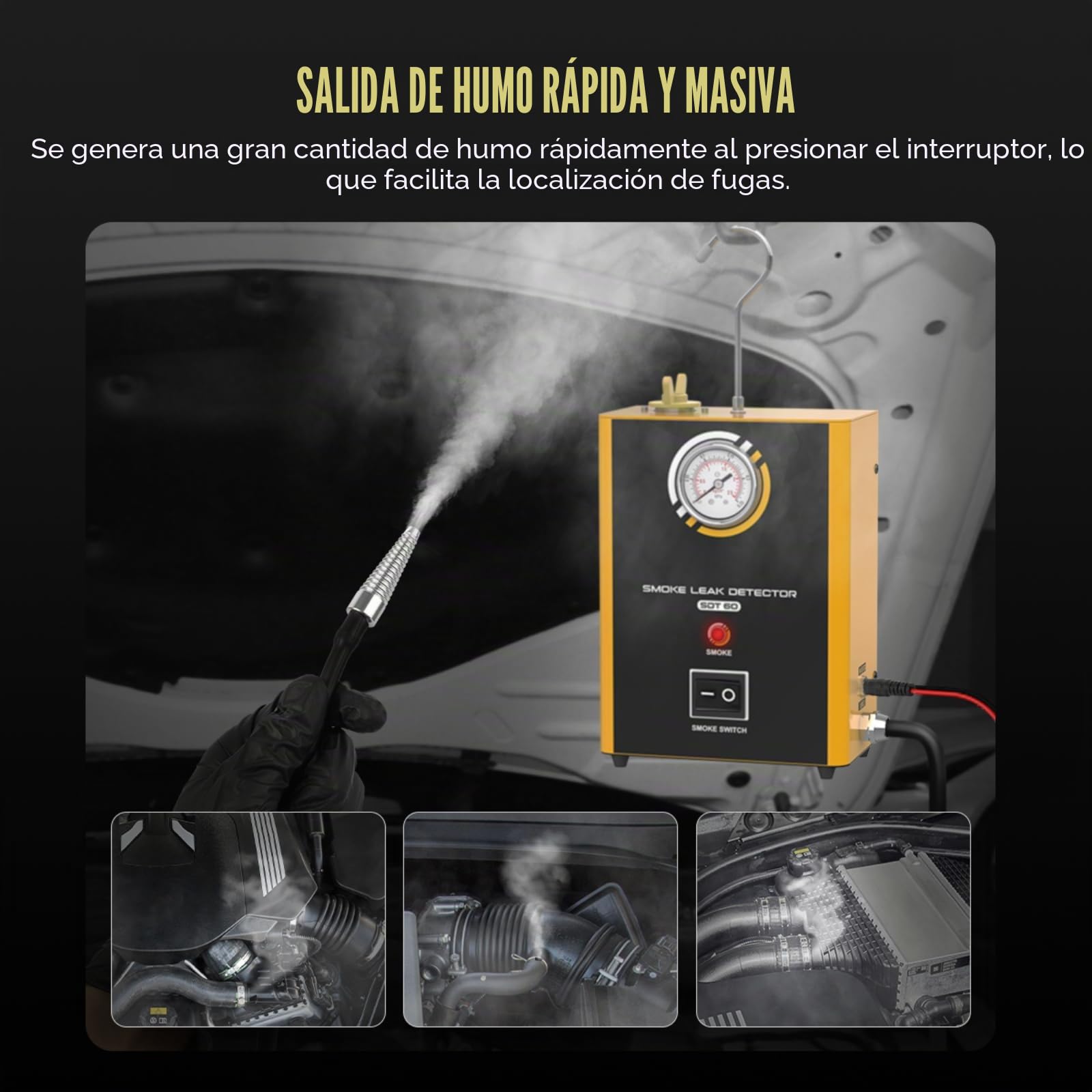 Detector de fugas de humo SDT60, máquina de humo para coche de 12 V con bomba de aire integrada y manómetro, portátil, 1,6 kg, probador de fugas de EVAP, para coches, motos, camiones, sistemas