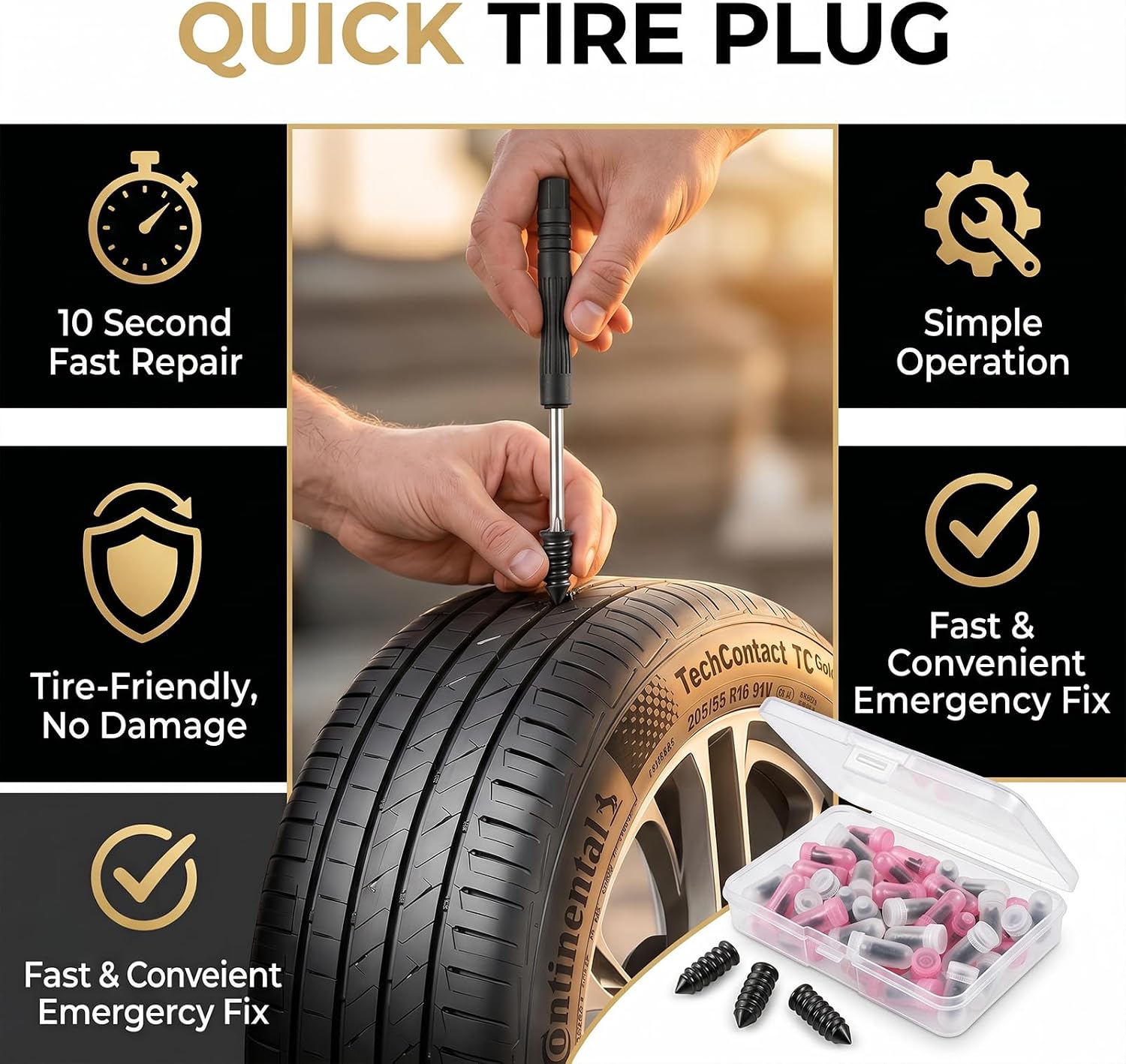 60Pcs Rubber Tire Repair Nails, 2 Sizes Spiral Vacuum Tire Repair Screws, Fast Self Service Puncture Fix Tools for Car Motorcycle Truck Tractor, Portable Box Packed image 4