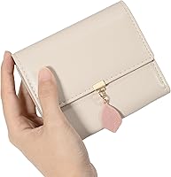 Vista 61 de UTO - Cartera pequeña RFID de piel sintética con dije de hoja, cierre de cremallera y tarjetero.