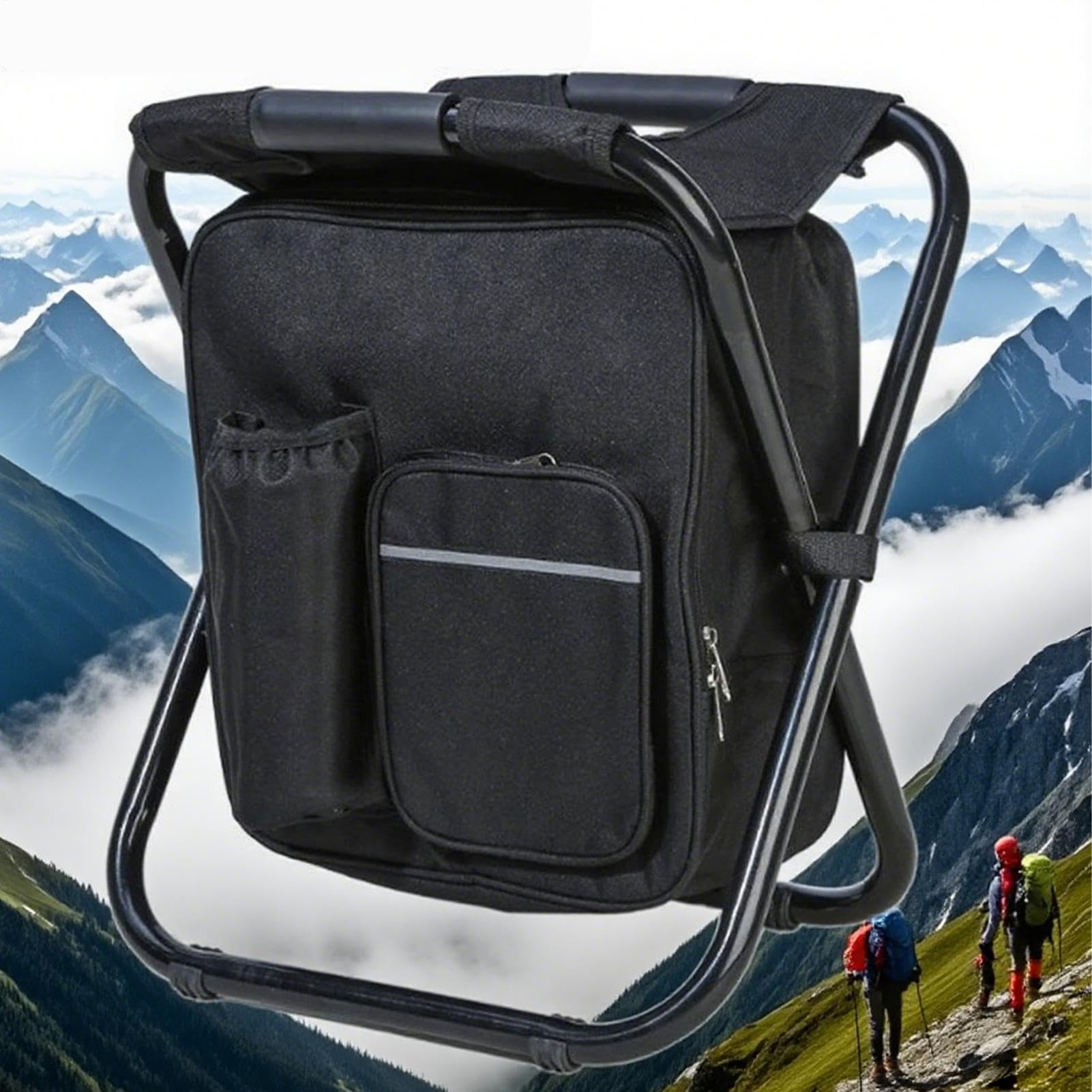 Sgabello Pieghevole Portatile Seduta Da Esterno Con Borsa Termica Isolante | Sedia da Pesca con Zaino Incluso Per All'Aperto In Giardino, Campeggio, Spiaggia, Viaggio, Pesca E Balcone